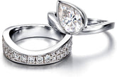 2 PC Pear Cut Crushed Ice CVD Diamond 10K Gold Engagement & Wedding Guard Wrap Enhancer Ring Set