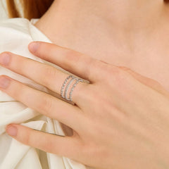 3 PC CVD Diamond Sterling Silver Stackable Engagement Ring & Eternity Wedding Band Set for Women