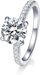 2 PC Round Cut Moissanite Solitaire Sterling Silver Bridal Wedding & Engagement Ring Set for Women
