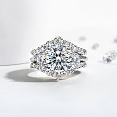 2 PC Round Moissanite Wedding Ring Set Sterling Silver Engagement Rings Bridal Set for Women