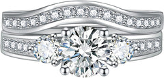 Vintage Three-Stone Moissanite Bridal Ring Set Engagement & Wedding Bands for Women