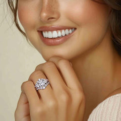 2 PC Round Moissanite Wedding Ring Set Sterling Silver Engagement Rings Bridal Set for Women