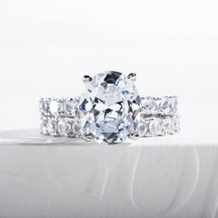 2PC Oval Cut Moissanite 925 Sterling Silver Bridal Engagement & Wedding Ring Set for Women