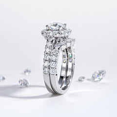 2 PC Cushion Cut Halo CVD Diamond 10K Gold Bridal Wedding & Engagement Ring Set for Women