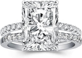 2 PC Radiant Cut Crushed Ice Sterling Silver Moissanite Bridal Sets