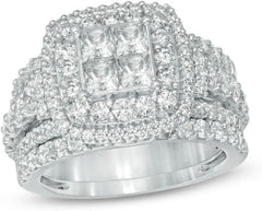 3 PC Princess Cut CVD Diamond Bridal Wedding & Engagement Ring Set for Women