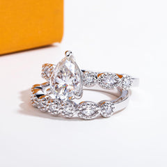 2 PC Pear Cut Moissanite Sterling Silver Bridal Wedding & Engagement Ring Set for Women