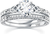 2 PC Vintage Round Cut Moissanite Sterling Silver Bridal Wedding & Engagement Ring Set for Women