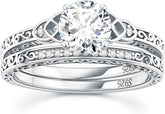 2 PC Vintage Round Cut CVD Diamond 14K Gold Bridal Wedding & Engagement Ring Set