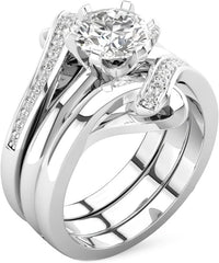 3 PC Round Brilliance CVD Diamond Bridal Wedding & Engagement Ring Set for Women