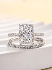2 PC Radiant Cut Crushed Ice Sterling Silver Moissanite Bridal Sets