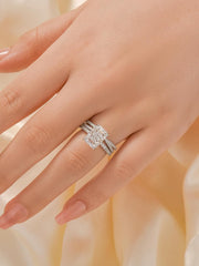 2 PC Radiant Cut Moissanite Sterling Silver Bridal Wedding Engagement Ring Set