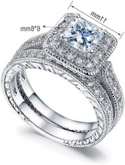 2 PC Princess Cut Square CVD Diamond Bridal Wedding & Engagement Ring Set for Women