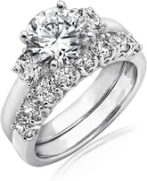 2 PC Round Cut Moissanite Sterling Silver Engagement Ring Set
