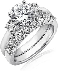 2 PC Round Cut Moissanite Sterling Silver Engagement Ring Set
