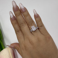 2 PC Radiant Cut Moissanite Sterling Silver Bridal Wedding & Engagement Ring Set for Women