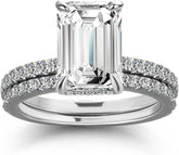 2 PC Emerald Cut Moissanite Sterling Silver Bridal Wedding & Engagement Ring Set for Women