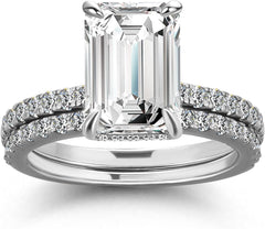 2 PC Emerald Cut Moissanite Sterling Silver Bridal Wedding & Engagement Ring Set for Women