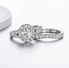 2 PC Round Brilliant Cut Split Shank Moissanite Bridal Wedding & Engagement Ring Set for Women