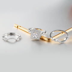 Princess Cut Moissanite 3-Piece Sterling Silver Bridal Wedding & Engagement Ring Set for Women