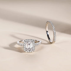 Emerald Cut CVD Diamond Sterling Silver Vintage Bridal Engagement Ring & Wedding Band Set for Women