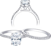 2 PC Oval Cut Solitaire Moissanite Sterling Silver Bridal Wedding & Engagement Ring Set for Women