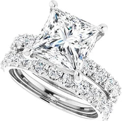 2PC Princess Cut Moissanite 925 Sterling Silver Bridal Engagement & Wedding Ring Set for Women