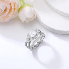 2PC Vintage Princess Cut CVD Diamond 14K Gold Bridal Engagement & Wedding Ri