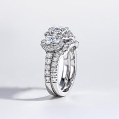2 PC Oval Cut 3-Stone Moissanite Sterling Silver Bridal Wedding & Engagement Ring Set for Women