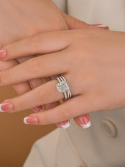 2 PC Cushion Cut Moissanite X-Shaped Pavé Band Sterling Silver Bridal Wedding & Engagement Ring Set for Women