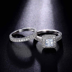 2 PC Princess Cut Square Moissanite Bridal Wedding & Engagement Ring Set for Women