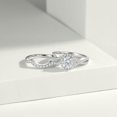 2 PC Round Cut Moissanite 925 Sterling Silver Bridal Wedding & Engagement Promise Ring Set for Women