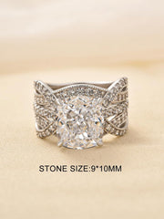 2 PC Cushion Cut CVD Diamond Sterling Silver Insertable Bridal Engagement Ring & Enhancer Band Set for Women