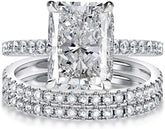 2 PC Radiant Cut Rectangle Crushed Ice Moissanite Sterling Silver Bridal Engagement & Half Eternity Wedding Band Set