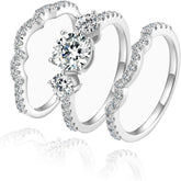 3 PC Round Brilliant Cut Moissanite 3-Stone Bridal Wedding & Engagement Ring Set for Women