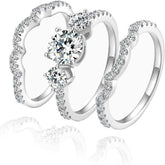 3 PC Round Brilliant Cut CVD Diamond 3-Stone 18K Gold Bridal Wedding & Engagement Ring Se