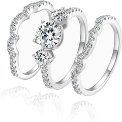 3 PC Round Brilliant Cut Moissanite 3-Stone Bridal Wedding & Engagement Ring Set for Women