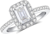 Emerald Cut Moissanite 925 Sterling Silver Half Eternity Engagement Ring for Women
