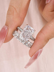 2 PC Radiant Cut Moissanite Sterling Silver Bridal Wedding & Engagement Ring Set for Women