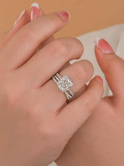 2 PC Cushion Cut CVD Diamond Sterling Silver Bridal Engagement Ring Set with X-Shaped Pavé Wedding Band