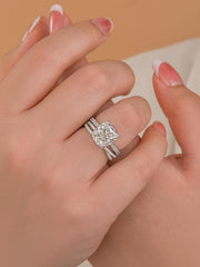 2 PC Cushion Cut Moissanite X-Shaped Pavé Band Sterling Silver Bridal Wedding & Engagement Ring Set for Women