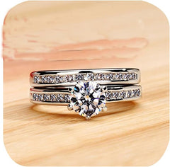 Round Cut Simulated Moissanite Sterling Silver Wedding Ring Set for Women