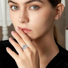 2 PC Round Shape Moissanite Leaf Design Sterling Silver Bridal Wedding & Engagement Ring Set for Women