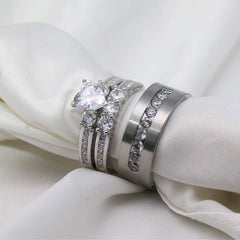 Heart Cut Moissanite His & Hers Wedding Ring Sets Women’s 925 Sterling Silver Bridal Rings with Men’s Titanium Band