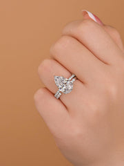 2PC Pear Cut Moissanite Sterling Silver Bridal Wedding & Engagement Ring Set with Open Band for Women