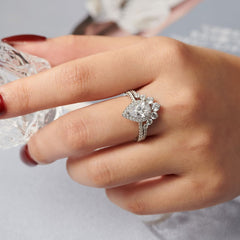 2 PC Vintage Halo Moissanite Sterling Silver Bridal Wedding & Engagement Ring Set for Women