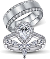 Couple Rings Set Pear Cut CVD Diamond Women’s 14K Gold & Men’s Titanium Steel We