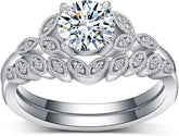 Vintage Leaf Design Moissanite 925 Sterling Silver Bridal Engagement & Wedding Ring Set for Women