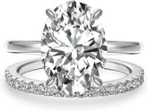 2 PC Oval Cut CVD Diamond Sterling Silver Bridal Wedding Engagement Ring Set for Women