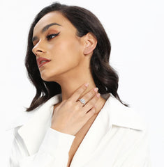 2 PC Round Brilliant Cut Moissanite Halo Wedding Engagement Promise Eternity Ring for Women